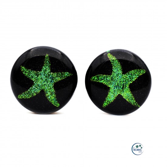 Boucles d'oreille en verre dichroïque (étoile de mer gravée) 